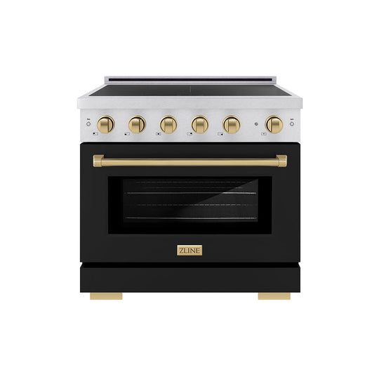 ZLINE Autograph Edition 36 in. 5.2 cu. ft. Paramount Induction Range with 5 Element Cooktop and Electric Convection Oven in Satin Stainless Steel with Black Matte Door and Champagne Bronze Accents (SINRSZ-BLM36-CB)