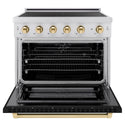 ZLINE Autograph Edition 36 in. 5.2 cu. ft. Paramount Induction Range with 5 Element Cooktop and Electric Convection Oven in Satin Stainless Steel with Black Matte Door and Polished Gold Accents (SINRSZ-BLM36-G)