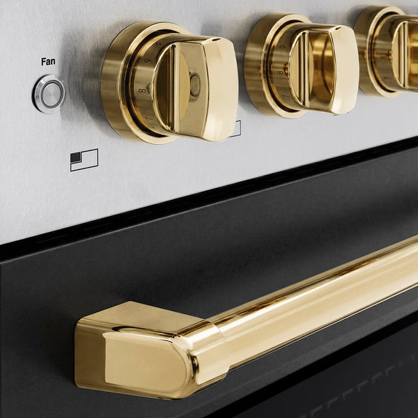 ZLINE Autograph Edition 36 in. 5.2 cu. ft. Paramount Induction Range with 5 Element Cooktop and Electric Convection Oven in Satin Stainless Steel with Black Matte Door and Polished Gold Accents (SINRSZ-BLM36-G)