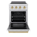 ZLINE Autograph Edition 24 in. 3.2 cu. ft. Paramount Induction Range with 3 Element Cooktop and Electric Convection Oven in Satin Stainless Steel with White Matte Door and Champagne Bronze Accents (SINRSZ-WM-24-CB)