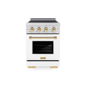 ZLINE Autograph Edition 24 in. 3.2 cu. ft. Paramount Induction Range with 3 Element Cooktop and Electric Convection Oven in Satin Stainless Steel with White Matte Door and Polished Gold Accents (SINRSZ-WM-24-G)