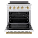 ZLINE Autograph Edition 30 in. 4.2 cu. ft. Paramount Induction Range with 4 Element Cooktop and Electric Convection Oven in Satin Stainless Steel with White Matte Door and Champagne Bronze Accents (SINRSZ-WM-30-CB)
