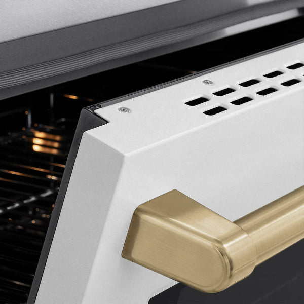 ZLINE Autograph Edition 30 in. 4.2 cu. ft. Paramount Induction Range with 4 Element Cooktop and Electric Convection Oven in Satin Stainless Steel with White Matte Door and Champagne Bronze Accents (SINRSZ-WM-30-CB)
