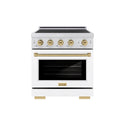 ZLINE Autograph Edition 30 in. 4.2 cu. ft. Paramount Induction Range with 4 Element Cooktop and Electric Convection Oven in Satin Stainless Steel with White Matte Door and Champagne Bronze Accents (SINRSZ-WM-30-CB)