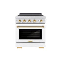 ZLINE Autograph Edition 30 in. 4.2 cu. ft. Paramount Induction Range with 4 Element Cooktop and Electric Convection Oven in Satin Stainless Steel with White Matte Door and Polished Gold Accents (SINRSZ-WM-30-G)