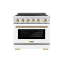 ZLINE Autograph Edition 36 in. 5.2 cu. ft. Paramount Induction Range with 5 Element Cooktop and Electric Convection Oven in Satin Stainless Steel with White Matte Door and Champagne Bronze Accents (SINRSZ-WM-36-CB)