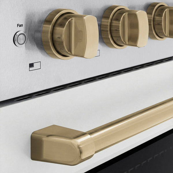 ZLINE Autograph Edition 36 in. 5.2 cu. ft. Paramount Induction Range with 5 Element Cooktop and Electric Convection Oven in Satin Stainless Steel with White Matte Door and Champagne Bronze Accents (SINRSZ-WM-36-CB)