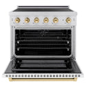 ZLINE Autograph Edition 36 in. 5.2 cu. ft. Paramount Induction Range with 5 Element Cooktop and Electric Convection Oven in Satin Stainless Steel with White Matte Door and Polished Gold Accents (SINRSZ-WM-36-G)