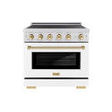 ZLINE Autograph Edition 36 in. 5.2 cu. ft. Paramount Induction Range with 5 Element Cooktop and Electric Convection Oven in Satin Stainless Steel with White Matte Door and Polished Gold Accents (SINRSZ-WM-36-G)