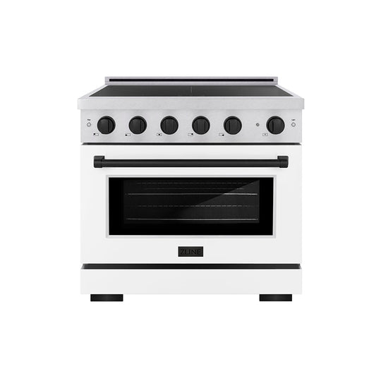 ZLINE Autograph Edition 36 in. 5.2 cu. ft. Paramount Induction Range with 5 Element Cooktop and Electric Convection Oven in Satin Stainless Steel with White Matte Door and Matte Black Accents (SINRSZ-WM-36-MB)