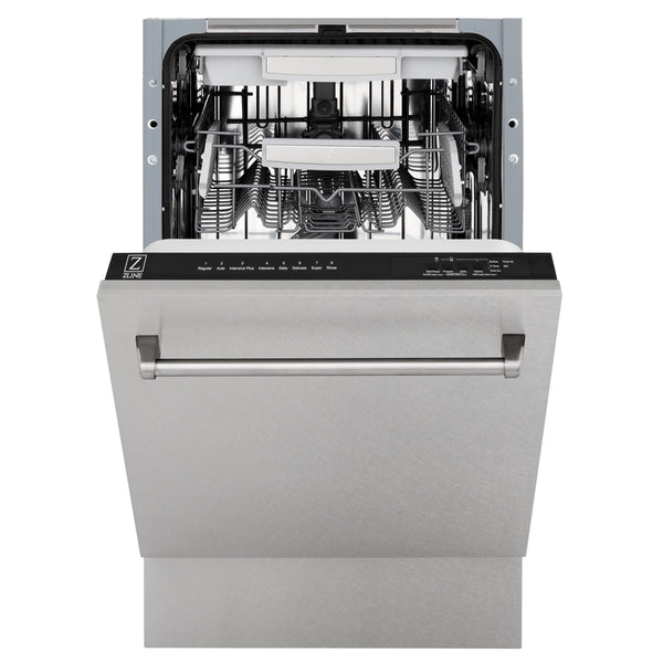 ZLINE 18 in. Tallac Series 3rd Rack Top Control Dishwasher with Satin Stainless Steel Panel and Stainless Steel Tub, 51dBa (DWV-SN-18)