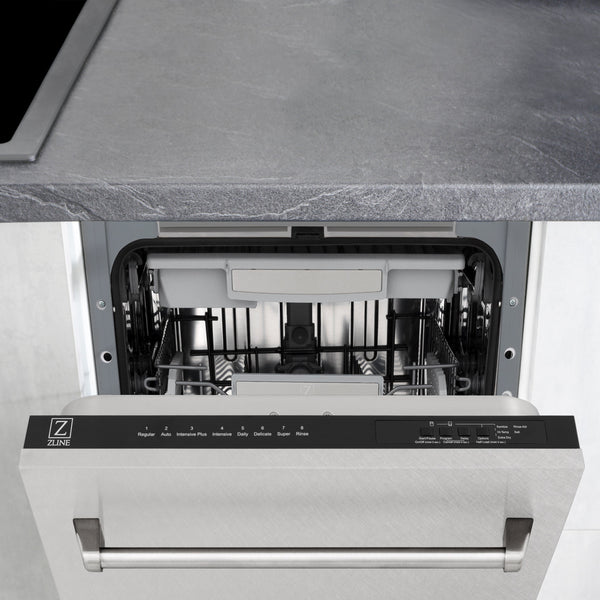 ZLINE 18 in. Tallac Series 3rd Rack Top Control Dishwasher with Satin Stainless Steel Panel and Stainless Steel Tub, 51dBa (DWV-SN-18)