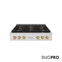 ZLINE Autograph Edition 36 in. Paramount Gas Rangetop with 6 Burner DuoPro™ Cooktop in Satin Stainless Steel and Champagne Bronze Accents (PSRTSZ-36-CB)