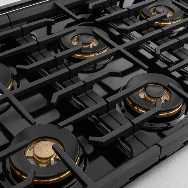 ZLINE Autograph Edition 36 in. Paramount Gas Rangetop with 6 Burner DuoPro™ Cooktop in Satin Stainless Steel and Polished Gold Accents (PSRTSZ-36-G)