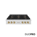 ZLINE Autograph Edition 36 in. Paramount Gas Rangetop with 6 Burner DuoPro™ Cooktop in Satin Stainless Steel and Polished Gold Accents (PSRTSZ-36-G)