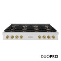 ZLINE Autograph Edition 48 in. Paramount Gas Rangetop with 8 Burner DuoPro™ Cooktop in Satin Stainless Steel and Champagne Bronze Accents (PSRTSZ-48-CB)
