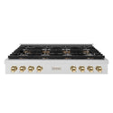 ZLINE Autograph Edition 48 in. Paramount Gas Rangetop with 8 Burner DuoPro™ Cooktop in Satin Stainless Steel and Polished Gold Accents (PSRTSZ-48-G)