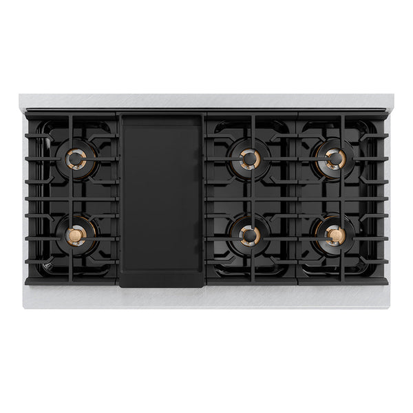 ZLINE Autograph Edition 48 in. Paramount Gas Rangetop with 8 Burner DuoPro™ Cooktop in Satin Stainless Steel and Polished Gold Accents (PSRTSZ-48-G)