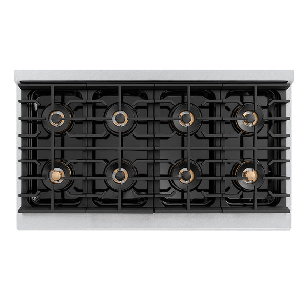 ZLINE Autograph Edition 48 in. Paramount Gas Rangetop with 8 Burner DuoPro™ Cooktop in Satin Stainless Steel and Polished Gold Accents (PSRTSZ-48-G)