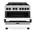 ZLINE Autograph Edition 36 in. 4.6 cu. ft. Legacy Dual Fuel Range with 6 Burner Gas Cooktop and Electric Convection Oven in Stainless Steel with White Matte Door and Matte Black Accents (RAZ-WM-36-MB)