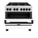 ZLINE Autograph Edition 36 in. Kitchen Package with Stainless Steel Dual Fuel Range with White Matte Door and Range Hood with Matte Black Accents (2AKP-RAWMRH36-MB)