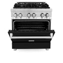 ZLINE 30 in. 4.0 cu. ft. Legacy Dual Fuel Range with 4 Burner Gas Cooktop and Electric Convection Oven in Stainless Steel and Black Matte Door (RA-BLM-30)