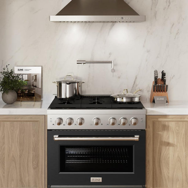 ZLINE 36 in. 5.2 cu. ft. 6 Burner Gas Range with Convection Gas Oven in Stainless Steel with Black Matte Door (SGR-BLM-36)