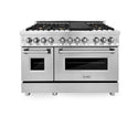 ZLINE 48 in. Professional Dual Fuel Range in Stainless Steel with Brass Burners (RA-BR-48) front, oven closed.