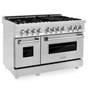 ZLINE 48 in. Professional Dual Fuel Range in Stainless Steel with Brass Burners (RA-BR-48) side, oven closed.