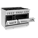 ZLINE 48 in. Professional Dual Fuel Range in Stainless Steel with Brass Burners (RA-BR-48) side, oven door half open.