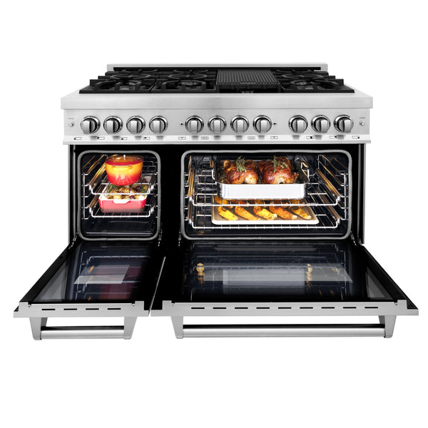 ZLINE 48 in. 6.0 cu. ft. Legacy Dual Fuel Range with 7 Burner Gas Cooktop and 2 Electric Ovens in Stainless Steel (RA48)