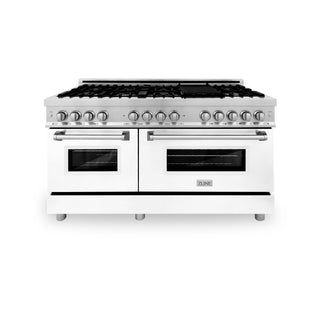 ZLINE 60 in. 7.4 cu. ft. Legacy Dual Fuel Range with 9 Burner Gas Cooktop and 2 Electric Convection Ovens in Stainless Steel with Griddle and White Matte Doors (RA-WM-GR-60)