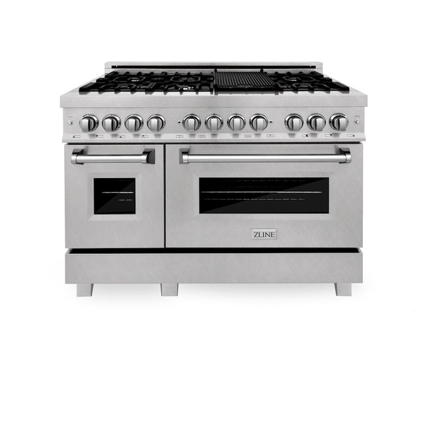 ZLINE 48 in. 6.0 cu. ft. Legacy Dual Fuel Range with 7 Burner Gas Cooktop and 2 Electric Ovens in DuraSnow® Stainless Steel with Griddle (RAS-SN-GR-48)