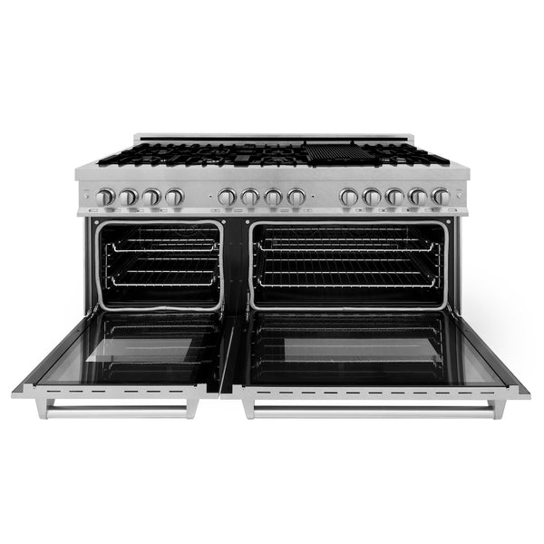 ZLINE 60 in. 7.4 cu. ft. Legacy Dual Fuel Range with 9 Burner Gas Cooktop and 2 Electric Convection Ovens in DuraSnow® Stainless Steel with Griddle (RAS-SN-GR-60)