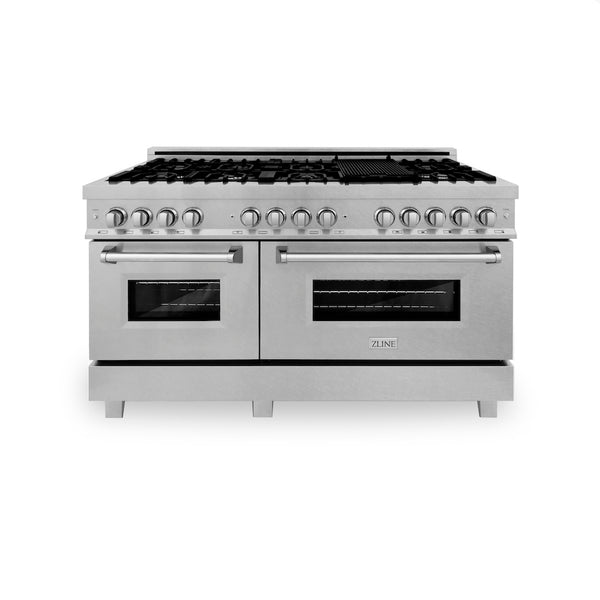 ZLINE 60 in. 7.4 cu. ft. Legacy Dual Fuel Range with 9 Burner Gas Cooktop and 2 Electric Convection Ovens in DuraSnow® Stainless Steel with Griddle (RAS-SN-GR-60)