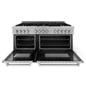 ZLINE 60 in. 7.4 cu. ft. Legacy Dual Fuel Range with Gas Cooktop and 2 Electric Convection Ovens in Satin Stainless Steel with 8 Brass Burners and Griddle (RAS-SN-BR-GR-60)
