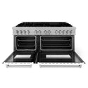 ZLINE 60 in. 7.4 cu. ft. Legacy Dual Fuel Range with 9 Burner Gas Cooktop and 2 Electric Convection Ovens in Satin Stainless Steel with White Matte Doors and Griddle (RAS-WM-GR-60)