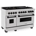 ZLINE Autograph Edition 48 in. 6.0 cu. ft. Dual Fuel Range with Gas Stove and Electric Oven in DuraSnow® Stainless Steel with Matte Black Accents (RASZ-SN-48-MB) side, oven closed.