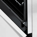 Close-up StayPut Oven Door Hinges on ZLINE Autograph Edition 36 in. 4.6 cu. ft. Dual Fuel Range with Gas Stove and Electric Oven in DuraSnow® Stainless Steel with White Matte Door and Champagne Bronze Accents (RASZ-WM-36-CB)