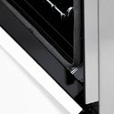 Close-up StayPut Oven Door Hinges on ZLINE Autograph Edition 48 in. 6.0 cu. ft. Dual Fuel Range with Gas Stove and Electric Oven in DuraSnow® Stainless Steel with White Matte Doors and Champagne Bronze Accents (RASZ-WM-48-CB)