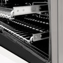ZLINE Autograph Edition 48 in. 6.0 cu. ft. Dual Fuel Range with Gas Stove and Electric Oven in DuraSnow® Stainless Steel with White Matte Doors and Polished Gold Accents (RASZ-WM-48-G) close-up, SmoothGlide ball-bearing adjustable racks inside oven from side.