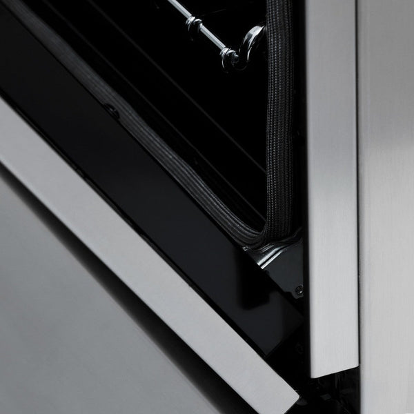Close-up StayPut Oven Door Hinges on ZLINE Autograph Edition 30 in. 4.0 cu. ft. Dual Fuel Range with Gas Stove and Electric Oven in Stainless Steel with Champagne Bronze Accents (RAZ-30-CB)