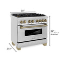 ZLINE Autograph Edition 36 in. Dual Fuel Range in Stainless Steel with Champagne Bronze Accents (RAZ-36-CB) dimensions.