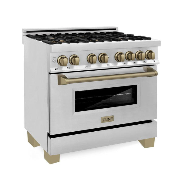 ZLINE Autograph Edition 36 in. Dual Fuel Range in Stainless Steel with Champagne Bronze Accents