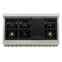 ZLINE Autograph Edition 48 in. 6.0 cu. ft. Legacy Dual Fuel Range with 7 Burner Gas Cooktop and 2 Electric Ovens in Stainless Steel and Champagne Bronze Accents (RAZ-48-CB)