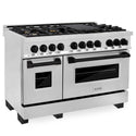 ZLINE Autograph Edition 48 in. Kitchen Package with Stainless Steel Dual Fuel Range, Range Hood, Dishwasher and Refrigeration Including External Water Dispenser with Matte Black Accents (4AKPR-RARHDWM48-MB) 