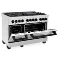 ZLINE Autograph Edition 48 in. Kitchen Package with Stainless Steel Dual Fuel Range, Range Hood, Dishwasher and Refrigeration Including External Water Dispenser with Matte Black Accents (4AKPR-RARHDWM48-MB) 