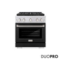 ZLINE 30 in. 4.2 cu. ft. Paramount Dual Fuel Range with 4 Burner DuoPro™ Cooktop and Electric Convection Oven with Black Matte Door (PSDR-BLM-30)
