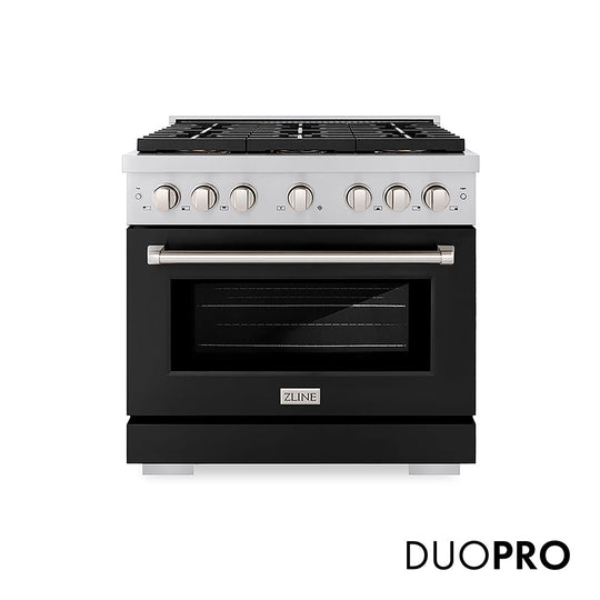 ZLINE 36 in. 5.2 cu. ft. Paramount Dual Fuel Range with 6 Burner DuoPro™ Cooktop and Electric Convection Oven with Black Matte Door (PSDR-BLM-36)