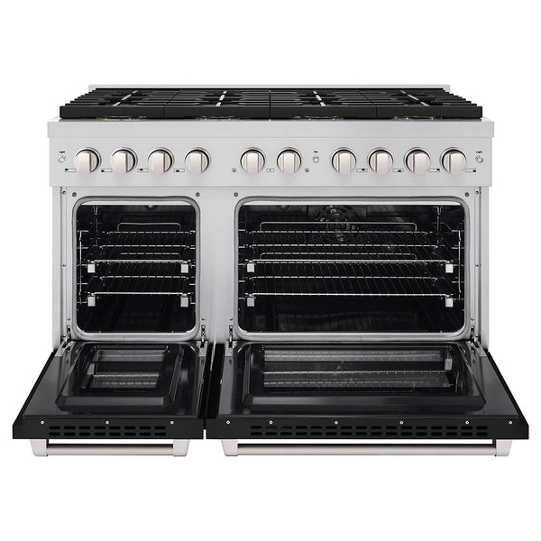 ZLINE 48 in. 6.7 cu. ft. Paramount Dual Fuel Range with 8 Burner DuoPro™ Cooktop and Dual Ovens with Black Matte Doors (PSDR-BLM-48)